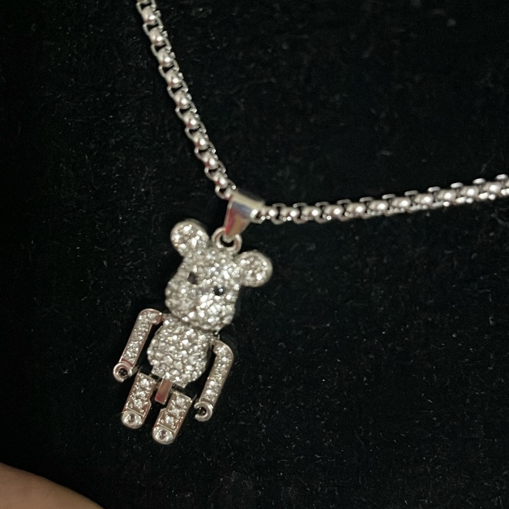 NECKLACE w/Black and White Austrian Crystal Bear Pendant